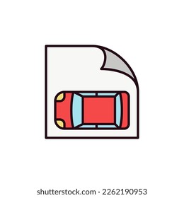 Icono o signo de color del concepto de vector de envolvimiento y publicidad de coches. Vista superior