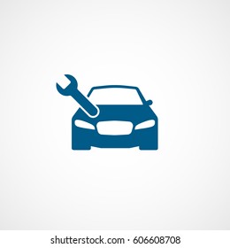 Car And Wrench Blue Flat Icon On White Background