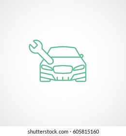 Car And Wrench Green Line Icon On White Background