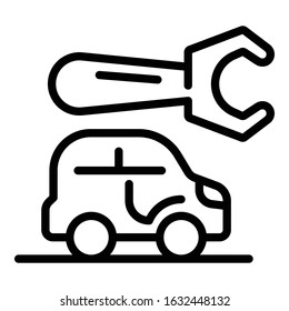 Car and wrench icon. Outline car and wrench vector icon for web design isolated on white background