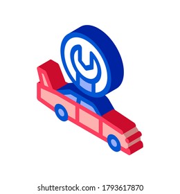 Vector de iconos de la herramienta de la llave del coche. Señal de la herramienta de llave mecánica para coches isométrica. ilustración de símbolo aislado de color