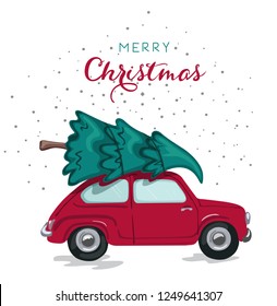 Car With Xmas Tree for Christmas and New Year - Illustration