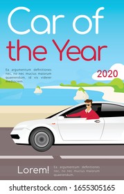 Car of the year poster flat vector template. 2020 nest automobile brochure, magazine page concept design with cartoon character. Premium class vehicles flyer, leaflet with text space