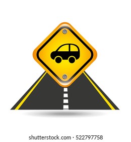 car yellow road street sign vector illustration eps 10