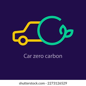 Logotipo de carbono cero del automóvil. Transiciones de color únicas. Plantilla del logotipo del concepto de vehículo libre de emisiones. vector