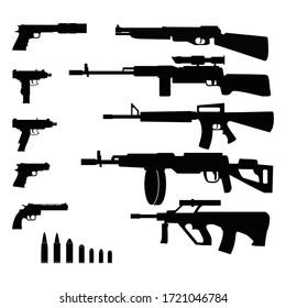 Carabine Set Vector Silhouette. Guns Icon Collection. 