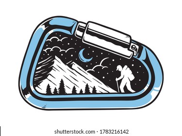 Carabiner and adventurer vector illustration
