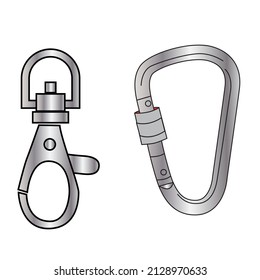 Carabiner clasps various round, oval, triangle design realistic set. Bracelet, pendant, necklace locks collection. Fashion jewelry accessories. Vector carabiner isolated on white background.