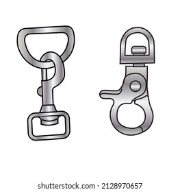Carabiner clasps various round, oval, triangle design realistic set. Bracelet, pendant, necklace locks collection. Fashion jewelry accessories. Vector carabiner isolated on white background.