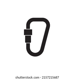 Carabiner clip icon in black flat glyph, filled style isolated on white background