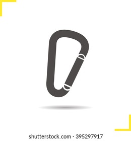 Carabiner icon. Drop shadow karabiner silhouette symbol. Hiking and mountaineering safety equipment. Rock climbing gear. Carbine. Spring hook. Vector isolated illustration