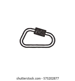 carabiner icon isolated on white background. Letterpress effect. Vector adventure pictogram