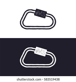 carabiner icon isolated on white background. Letterpress effect. Vector adventure pictogram. Isolated on white and dark backgrounds.