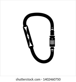 Carabiner Icon, Karabiner Icon, Metal Loop With A Spring Loaded Gate Vector Art Illustration