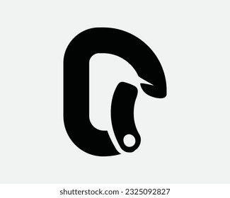 Carabiner Icon. Rock Climb Climbing Safety Equipment Tool Hook High Rope Lock Clasp Hiking Black White Graphic Clipart Artwork Symbol Sign Vector EPS