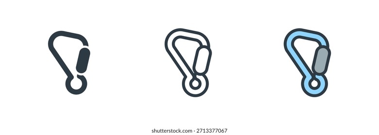 Carabiner icon set vector illustration. line, glyph, color symbol isolated on white background