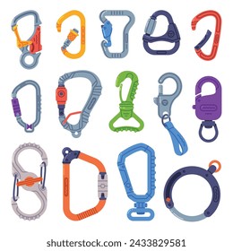 Carabiner or Karabiner as Clip and Shackle Vector Set