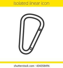 Carabiner linear icon. Thin line illustration. Mountaineering equipment. Spring hook. Karabiner contour symbol. Vector isolated outline drawing