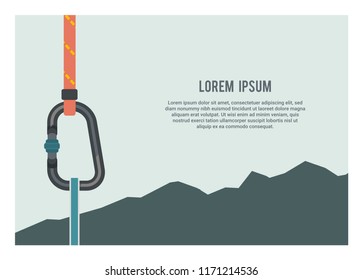 carabiner and rope with mountain silhouette background