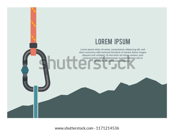 carabiner\
and rope with mountain silhouette\
background