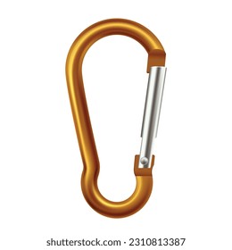 Carabiner snap hook locked equipment climbing safety protection clasp realistic vector illustration. Copper fastener clip gear safe mountaineering extreme sport camping hiking activity strong supply