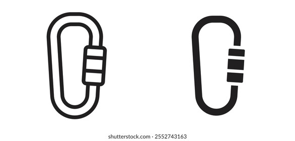 Carabiner vector icon set black filled and outlined style.