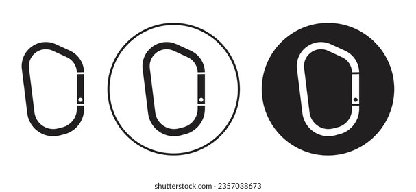Carabiner vector icon set. rock climbing safety hook symbol in black color.