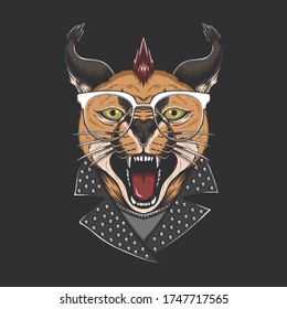 Caracal cat punk head vector illustration for your company or brand