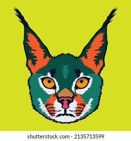 Caracal face vector illustration in decoratice style, perfect for tshirt style and mascot logo