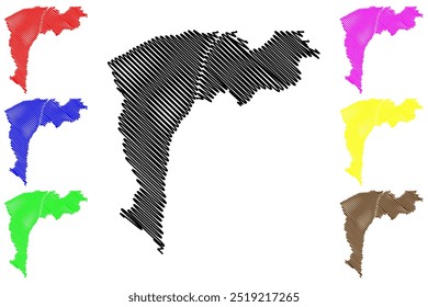 Caracaraí município (Estado de Roraima, Municípios do Brasil, República Federativa do Brasil) mapa ilustração vetorial, esboço rabisco Mapa de Caracaraí