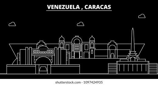 Caracas silhouette skyline. Venezuela - Caracas vector city, venezuelan linear architecture, buildings. Caracas travel illustration, outline landmarks. Venezuela flat icon, venezuelan line banner