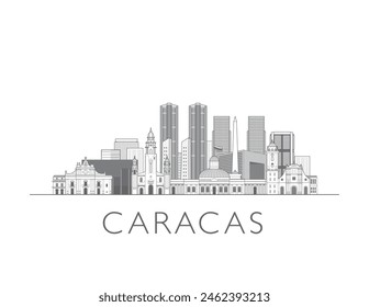 Caracas skyline cityscape illustration in black and white 