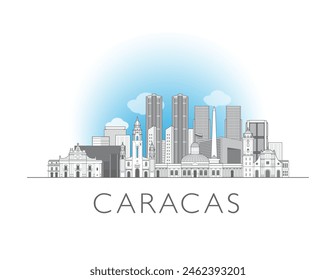 Caracas skyline cityscape illustration with blue sky