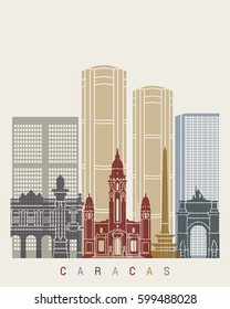 Caracas skyline poster in editable vector file