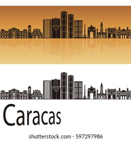 Caracas V2 skyline in orange background in editable vector file
