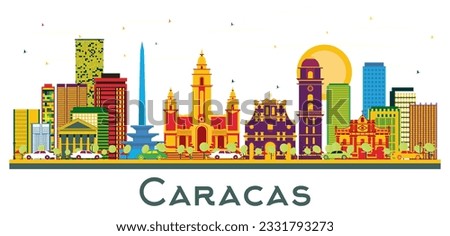 Caracas Venezuela City Skyline with Color Buildings Isolated on White. Vector Illustration. Business Travel and Tourism Concept with Historic Buildings. Caracas Cityscape with Landmarks.