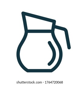 Carafe with beverage, drink inside. Carafe symbol. Line style design icon. Kitchen utensil icon. Vector illustration