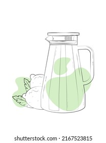 
Carafe, glass jug for serving water, juice, compote, milk, lemonade, cocktails and other drinks. Flat vector illustration 