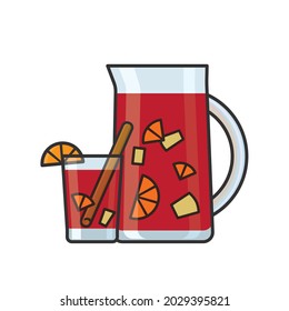 Carafe and glass of Sangria isolated vector illustration for Sangria Day on December 20