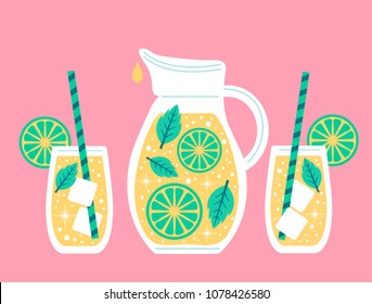 carafe and glasses with lemonade