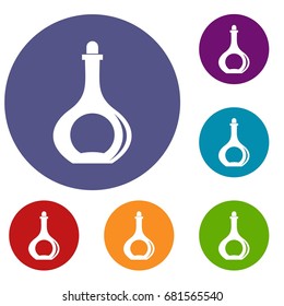 Carafe icons set in flat circle red, blue and green color for web