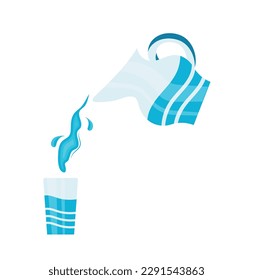 A carafe for water, a jug with pouring water. Isolated picture on a white background. Kitchen glassware.Glass with water and carafe. Vector illustration.