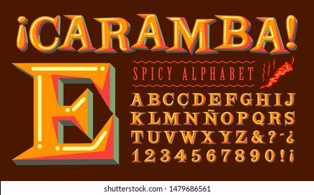Caramba Spicy Alphabet is a lively Hispanic-flavored font. Translation: The word "caramba" is a Spanish language expression of surprise or amazement with no direct translation in English.