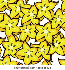 Carambola background Sketch style Yellow color