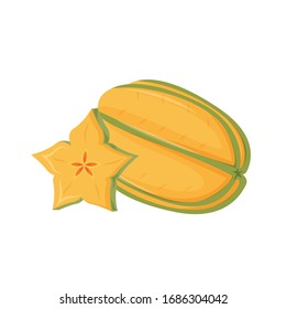Carambola cartoon vector illustration. Organic dessert, juicy star apple, ripe tropical fruit flat color object. Sliced starfruit, exotic salad ingredient isolated on white background