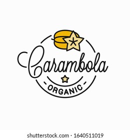 Carambola fruit logo. Round linear logo of carambola slice on white background