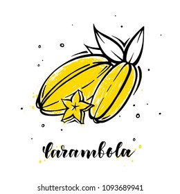 Carambola in hand drawn style on white background