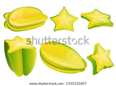 Carambola icons set. Cartoon set of carambola vector icons for web design