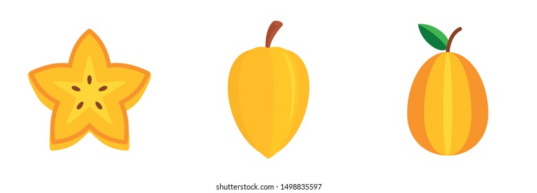 Carambola icons set. Flat set of carambola vector icons for web design