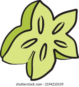Carambola Illustration. Vector Fruit Slice. Exotic Fruit Icon. Tropical Design element.